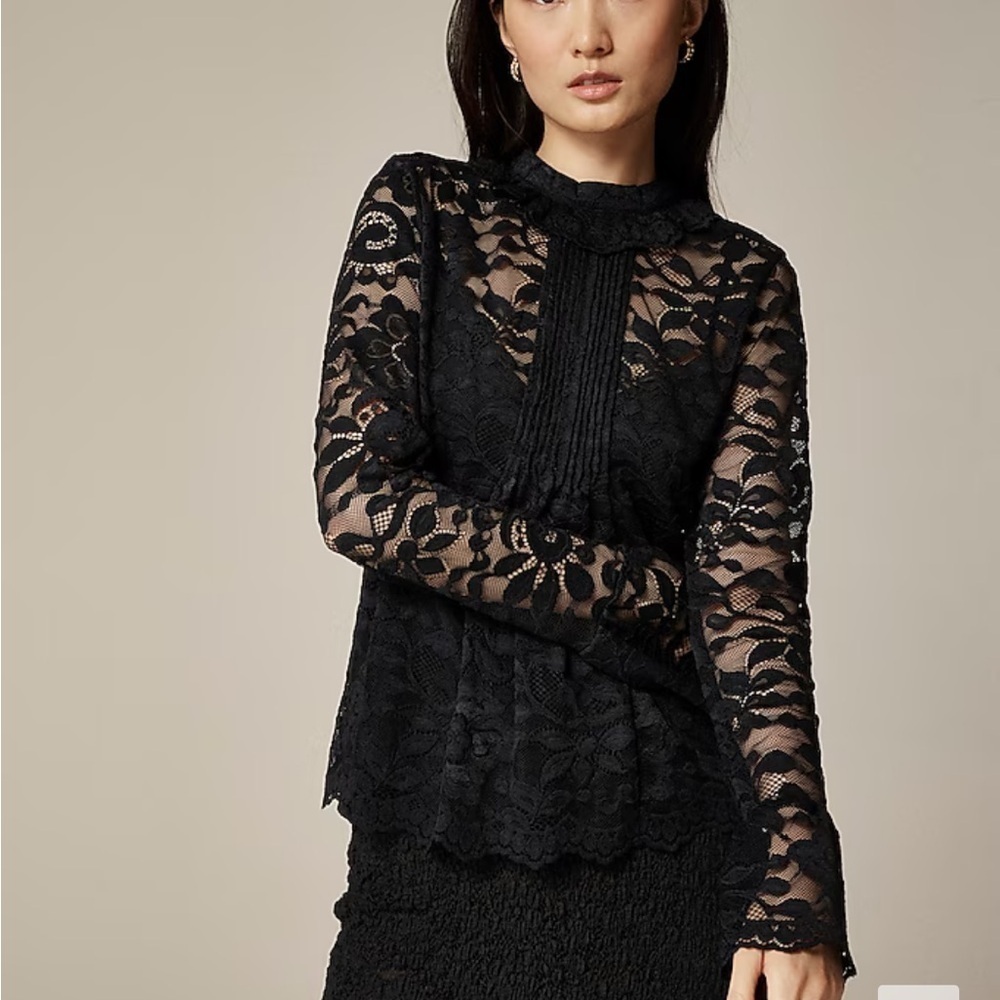 J crew black Lace mockneck top
